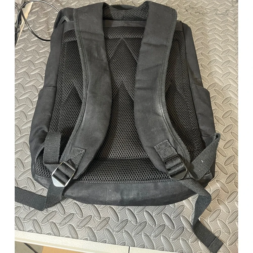 Stubble & Co Backpack Unisex Large Black Canvas Drawstring Flap Laptop Rucksack